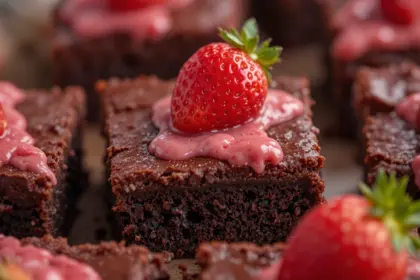 Chocolate Brownies With Strawberry Toppings