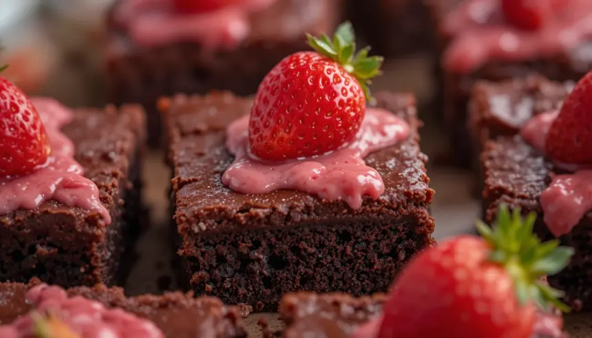 Chocolate Brownies With Strawberry Toppings