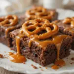 Pretzel Brownies With Caramel Sauce