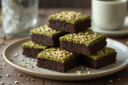 Matcha Brownies With Sesame Seeds