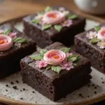 Decorated Chocolate Brownies With Floral Icing