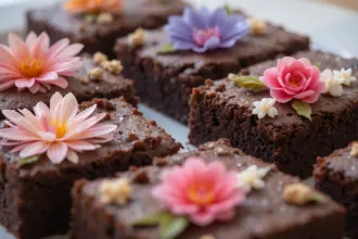 Chocolate Brownies With Floral Decorations