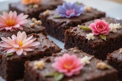 Chocolate Brownies With Floral Decorations