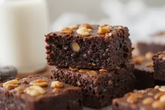Chocolate Brownies With Nuts And Milk