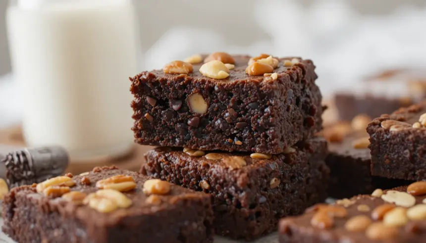 Chocolate Brownies With Nuts And Milk
