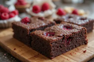 Homemade Brownies With Raspberries