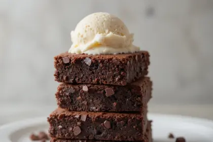 Stack Of Brownies With Ice Cream