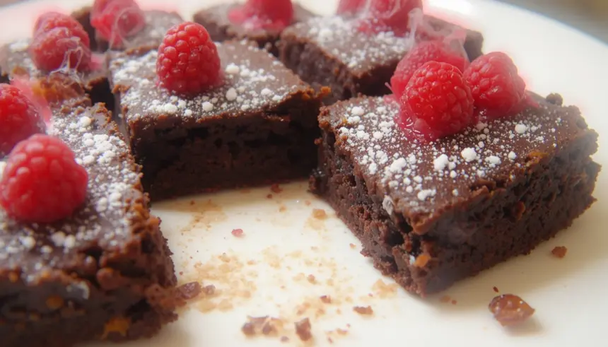 Brownies Topped With Raspberries