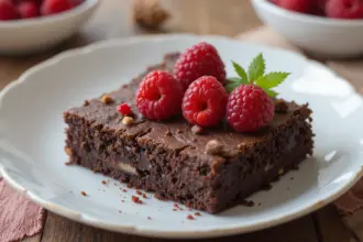 Chocolate Brownies With Fresh Raspberries