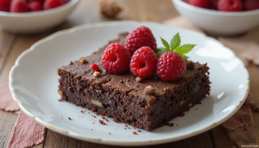 Chocolate Brownies With Fresh Raspberries