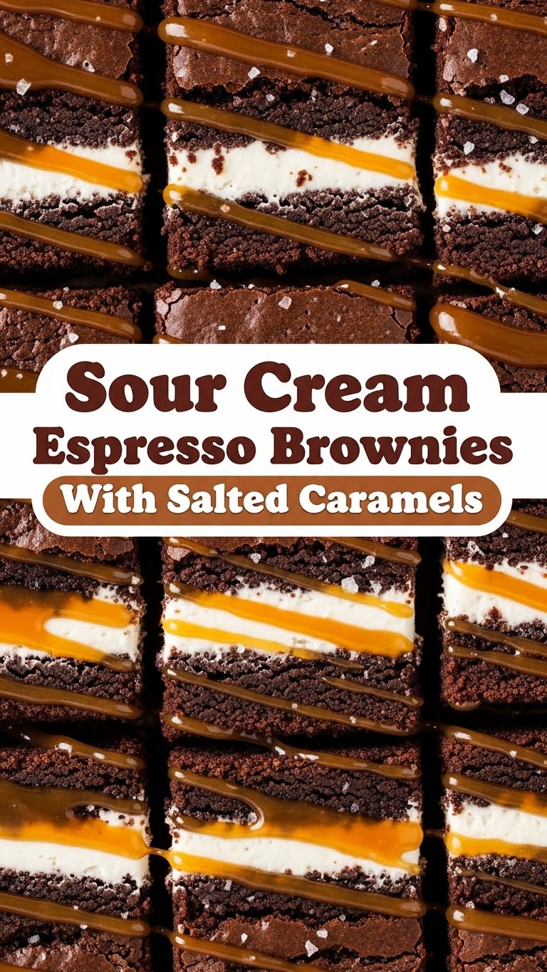 Sour Cream Espresso Brownies With Salted Caramels