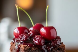 Chocolate Brownies With Cherry Toppings