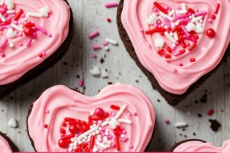 Heart-Shaped Brownies With Pink Icing