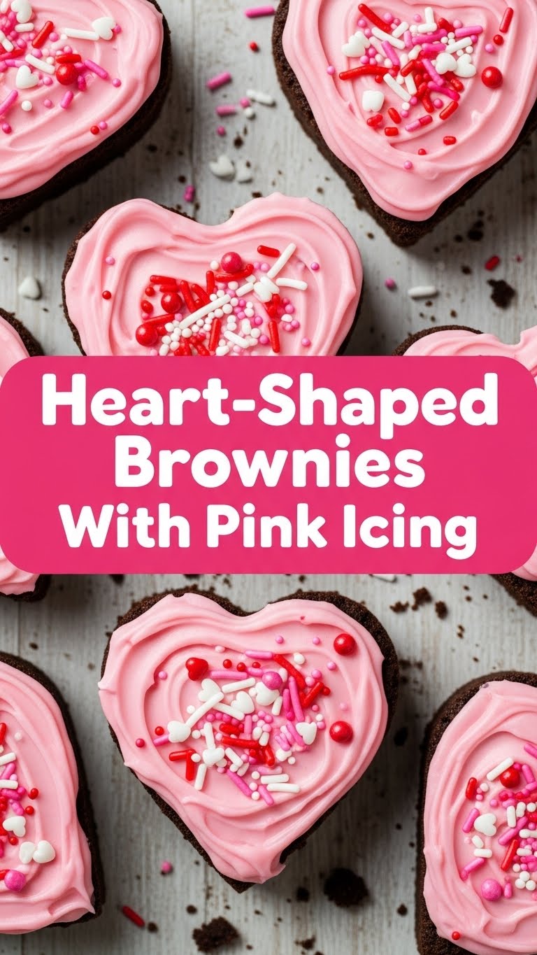 Heart-Shaped Brownies With Pink Icing