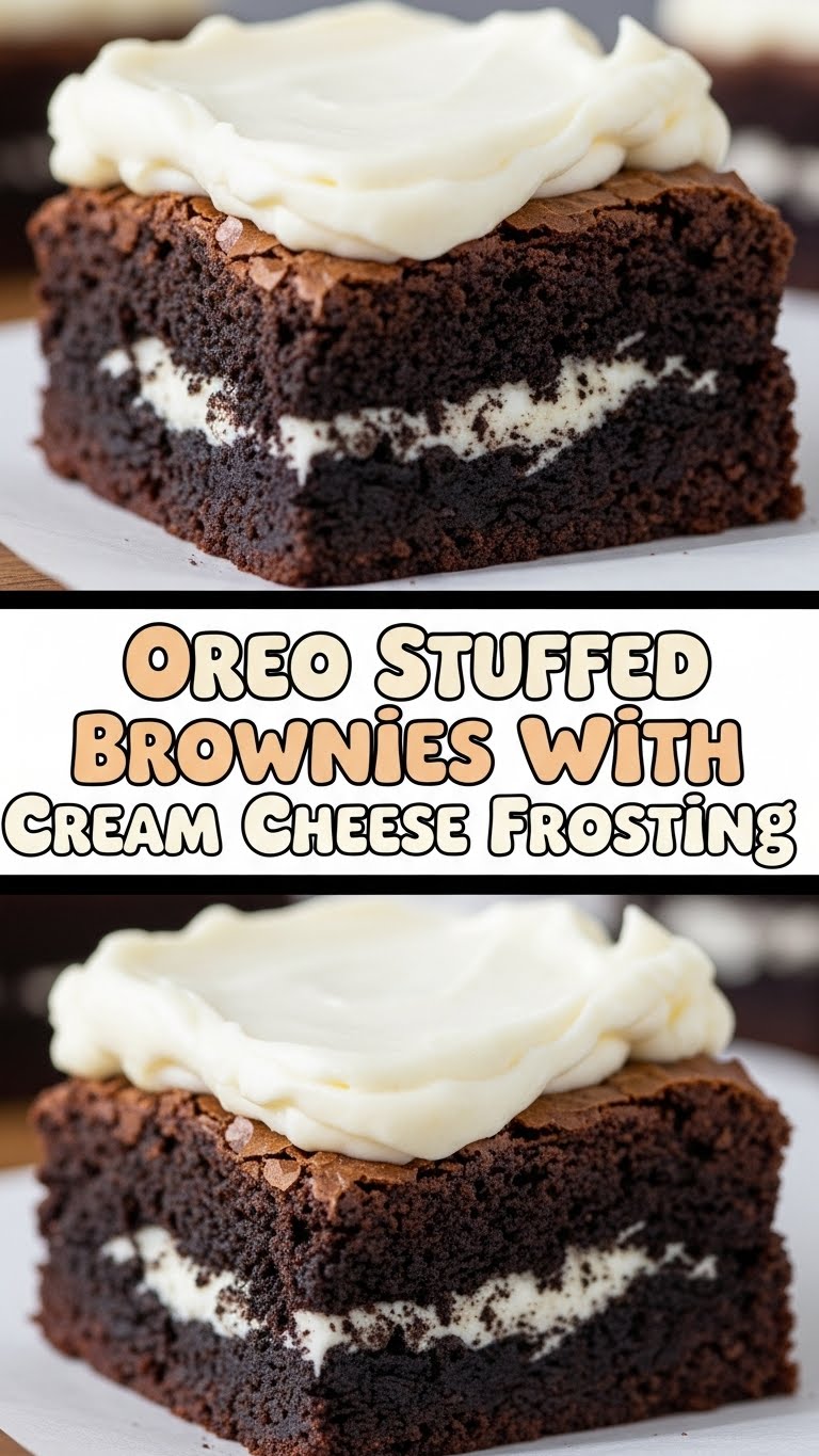 Oreo Stuffed Brownies With Cream Cheese Frosting