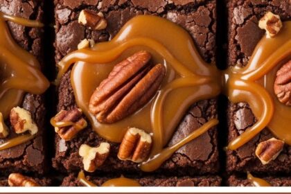 Turtle Brownies With Caramel Topping