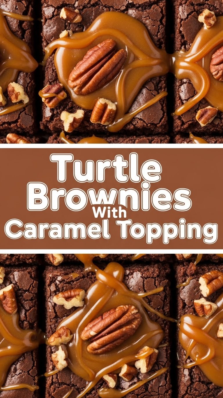 Turtle Brownies With Caramel Topping