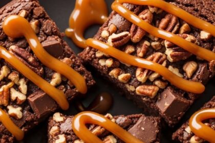 Turtle Brownies With Caramel Sauce