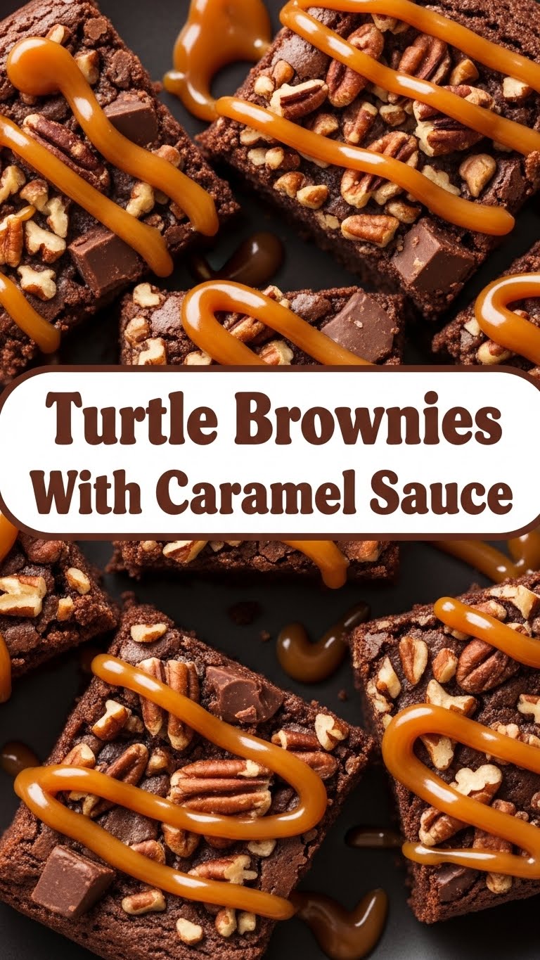 Turtle Brownies With Caramel Sauce