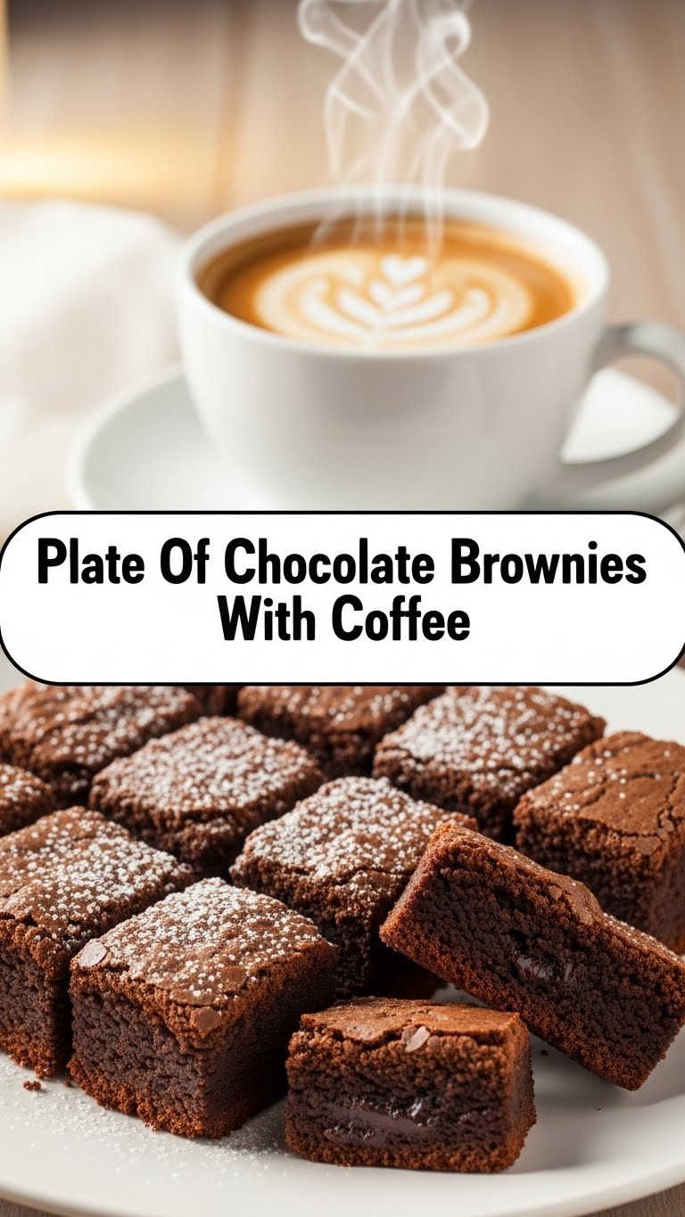 Plate Of Chocolate Brownies With Coffee