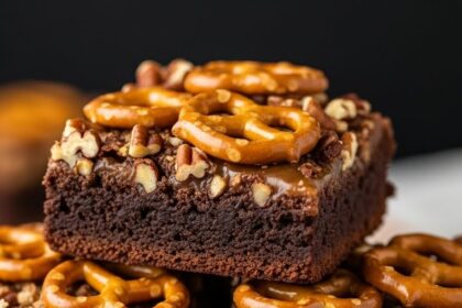 Turtle Brownies With Pretzels