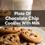 Plate Of Chocolate Chip Cookies With Milk