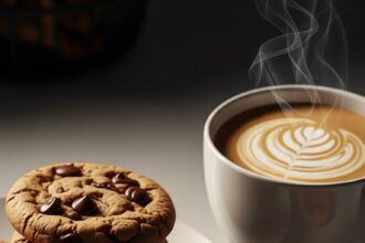 Plate Of Chocolate Chip Cookies With Coffee