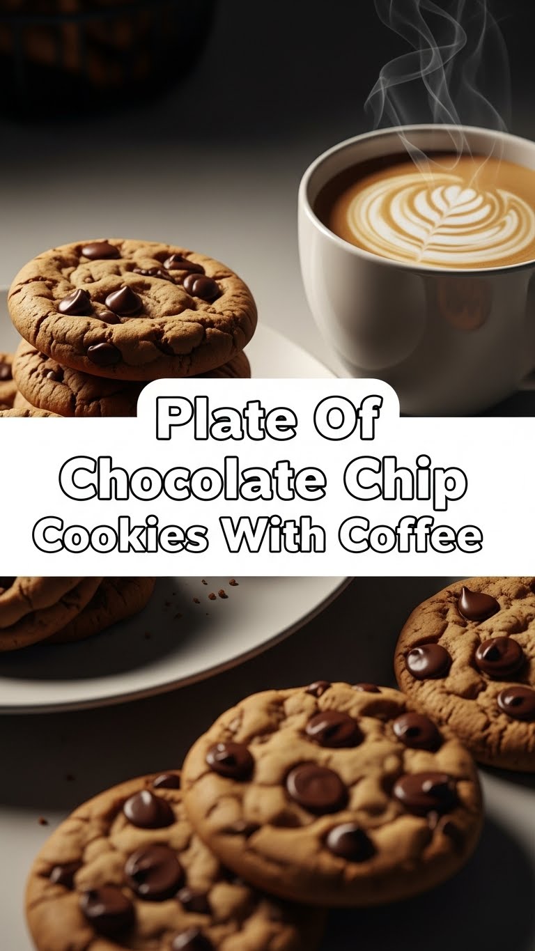 Plate Of Chocolate Chip Cookies With Coffee