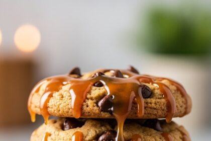 Chocolate Chip Cookies With Caramel Topping