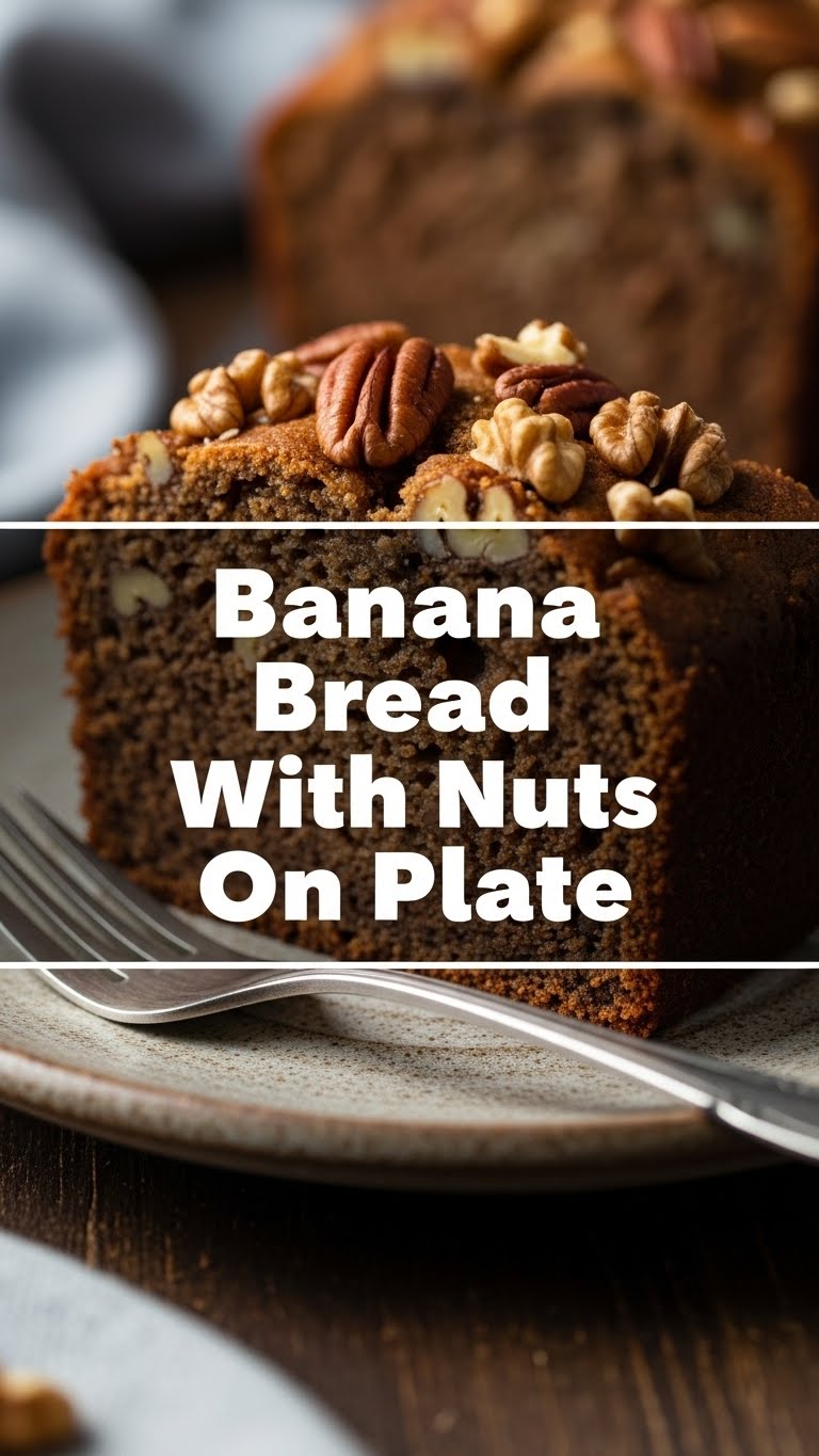 Banana Bread With Nuts On Plate