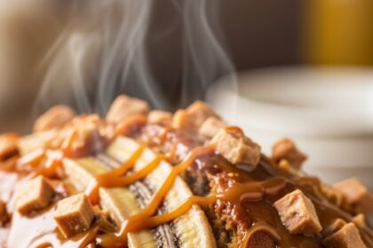 Caramel Toffee Banana Bread With Caramel Glaze