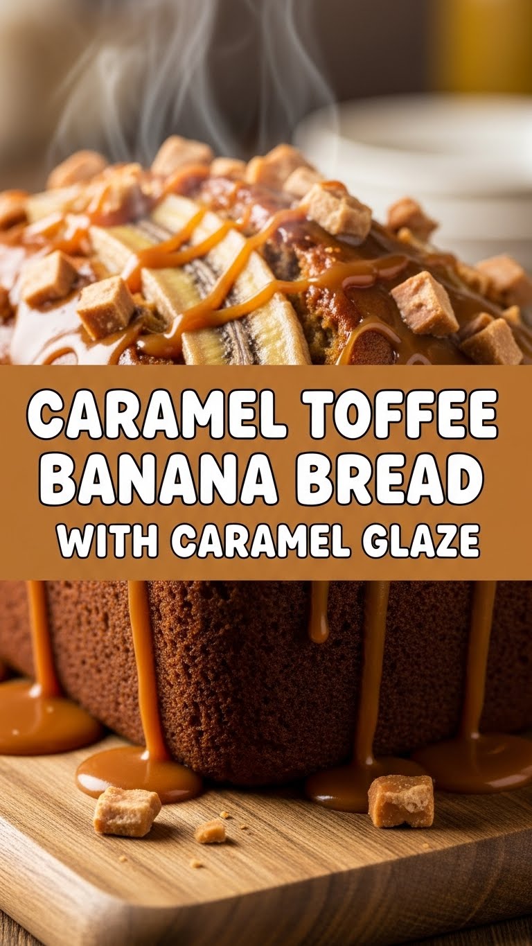 Caramel Toffee Banana Bread With Caramel Glaze