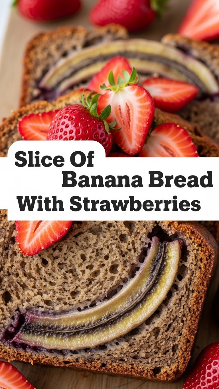 Slice Of Banana Bread With Strawberries