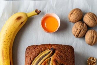 Banana Bread Loaf With Ingredients