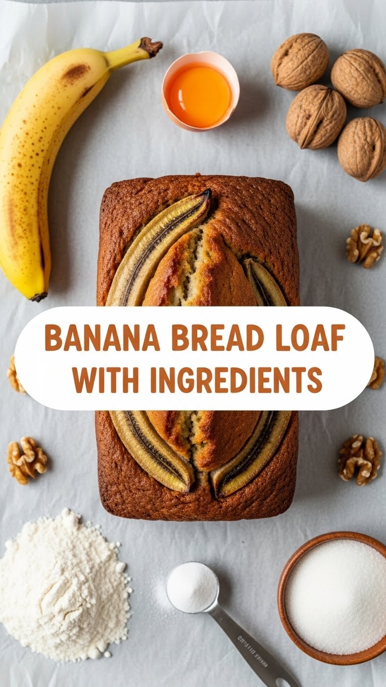 Banana Bread Loaf With Ingredients