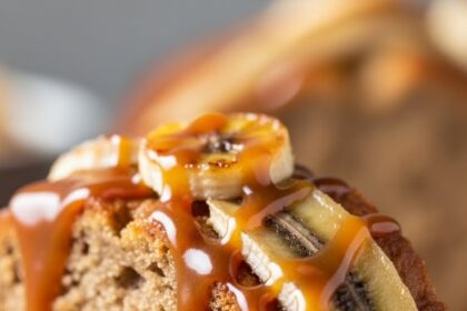Slice Of Banana Bread With Caramel Sauce