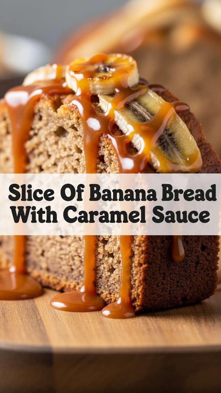 Slice Of Banana Bread With Caramel Sauce