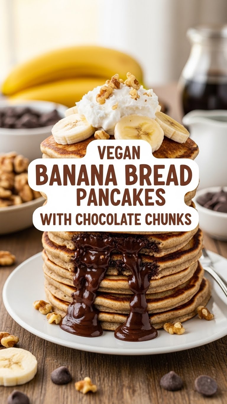 Vegan Banana Bread Pancakes With Chocolate Chunks