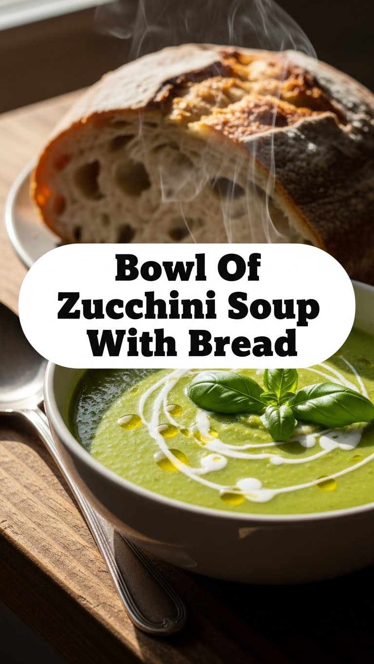 Bowl Of Zucchini Soup With Bread