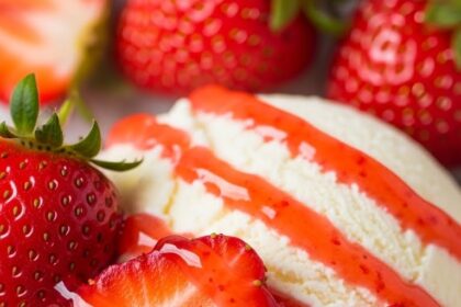 Vanilla Ice Cream With Strawberry Topping