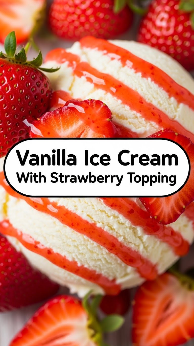 Vanilla Ice Cream With Strawberry Topping