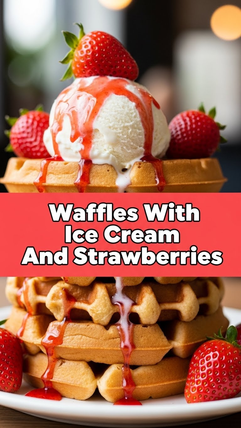 Waffles With Ice Cream And Strawberries