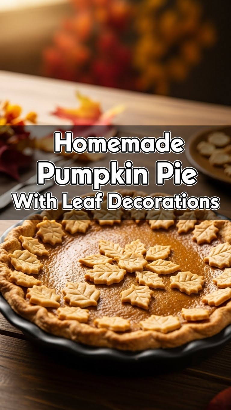 Homemade Pumpkin Pie With Leaf Decorations