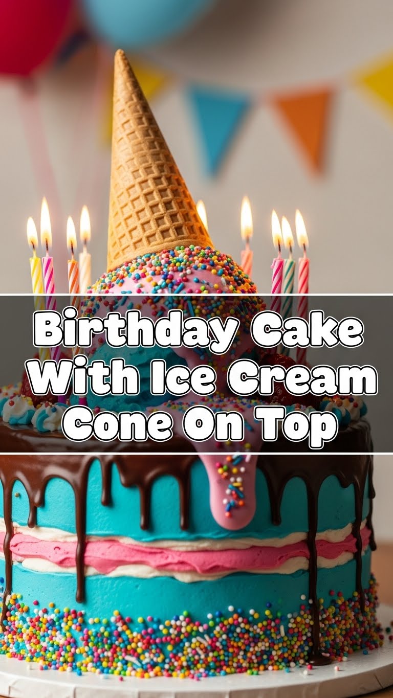 Birthday Cake With Ice Cream Cone On Top