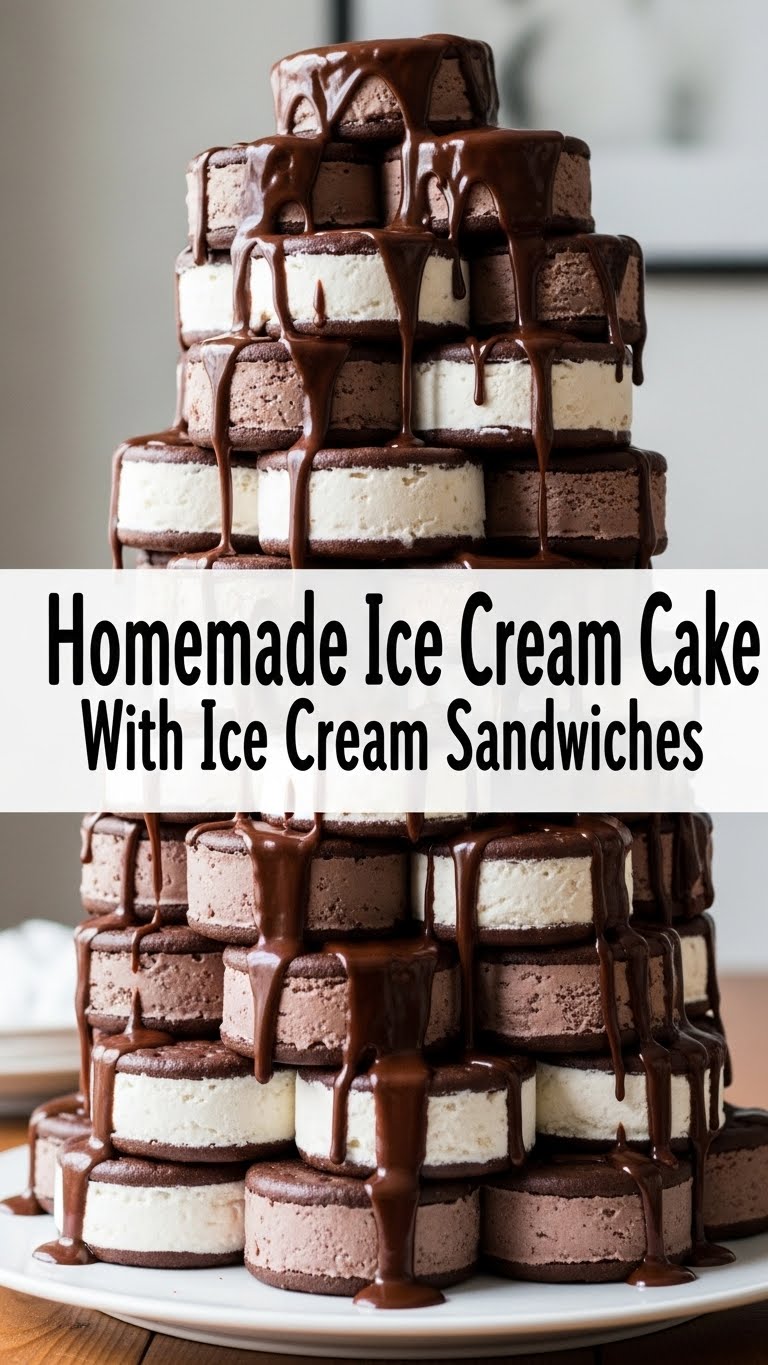 Homemade Ice Cream Cake With Ice Cream Sandwiches