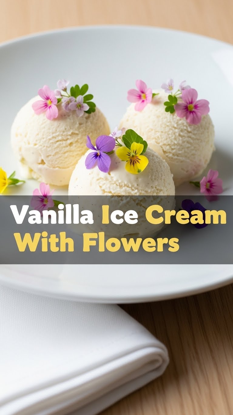 Vanilla Ice Cream With Flowers