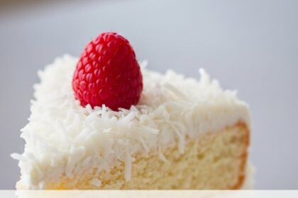 Slice Of Coconut Cake With Ice Cream