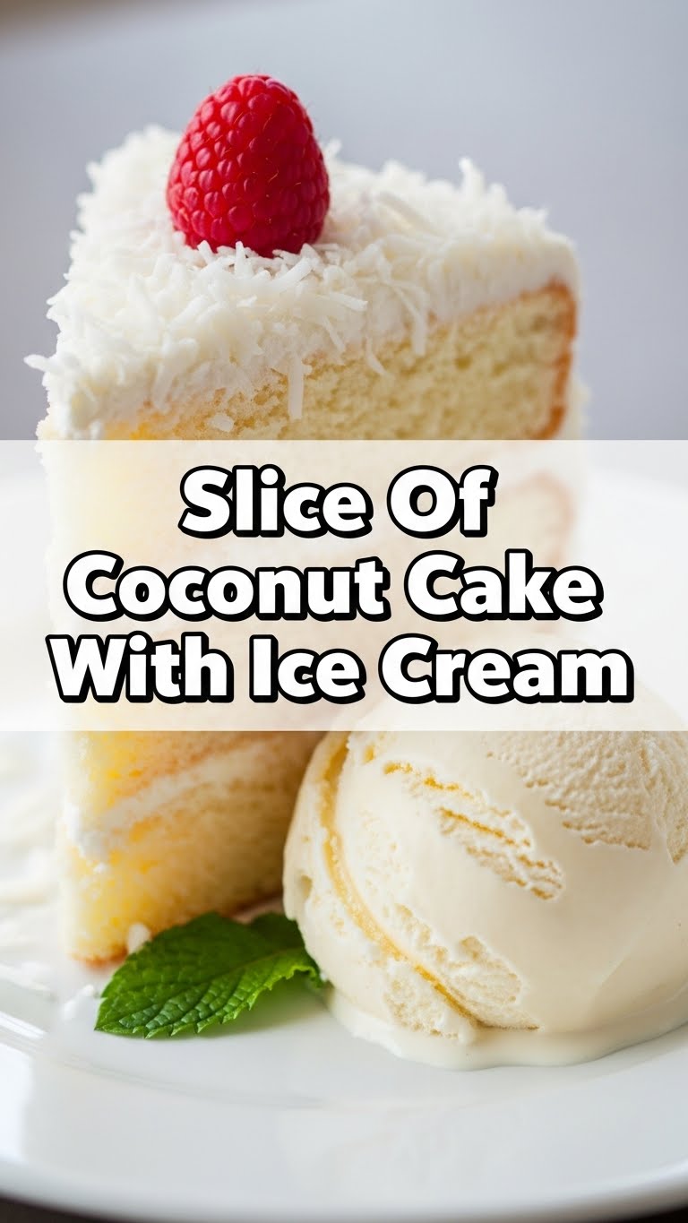 Slice Of Coconut Cake With Ice Cream