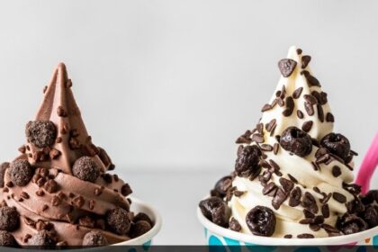 Two Cups Of Frozen Yogurt With Toppings