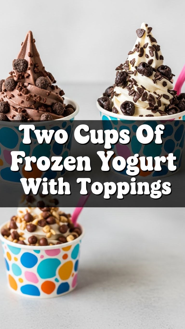 Two Cups Of Frozen Yogurt With Toppings